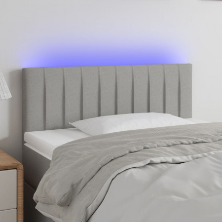 Tăblie de pat cu LED, gri deschis, 100x5x78/88 cm, textil