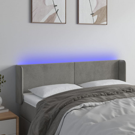Tăblie de pat cu LED, gri deschis, 147x16x78/88 cm, catifea