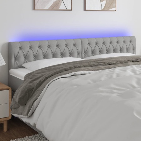 Tăblie de pat cu LED, gri deschis, 180x7x78/88 cm, textil