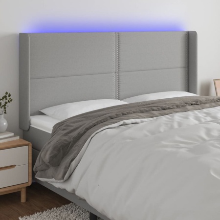 Tăblie de pat cu LED, gri deschis, 183x16x118/128 cm, textil