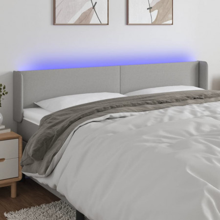 Tăblie de pat cu LED, gri deschis, 183x16x78/88 cm, textil