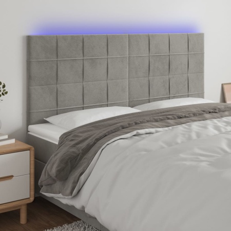 Tăblie de pat cu LED, gri deschis, 200x5x118/128 cm, catifea