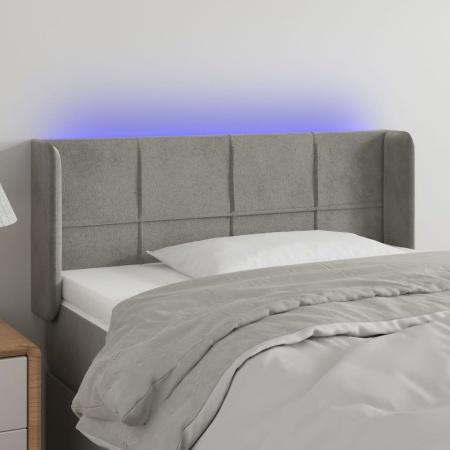 Tăblie de pat cu LED, gri deschis, 83x16x78/88 cm, catifea