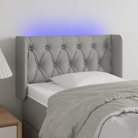 Tăblie de pat cu LED, gri deschis, 83x16x78/88 cm, textil