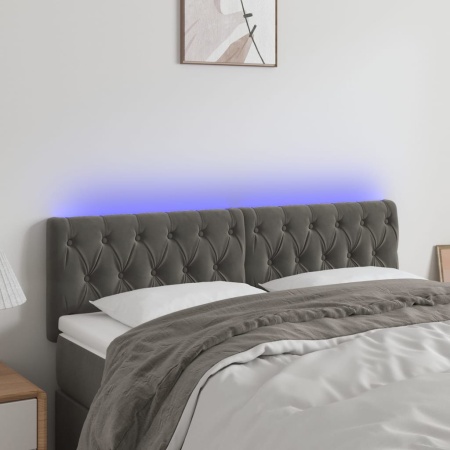 Tăblie de pat cu LED, gri închis, 144x7x78/88 cm, catifea