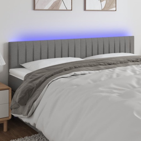 Tăblie de pat cu LED, gri închis, 180x5x78/88 cm, textil