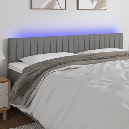 Tăblie de pat cu LED, gri închis, 200x5x78/88 cm, textil