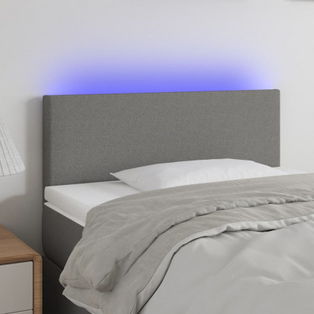 Tăblie de pat cu LED, gri închis, 80x5x78/88 cm, textil