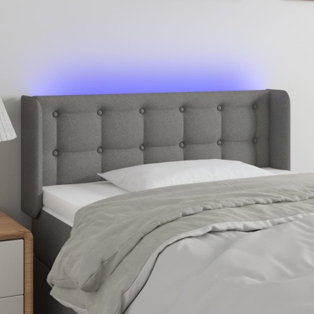 Tăblie de pat cu LED, gri închis, 83x16x78/88 cm, textil