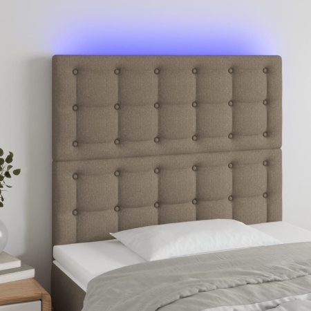 Tăblie de pat cu LED, gri taupe, 90x5x118/128 cm, textil