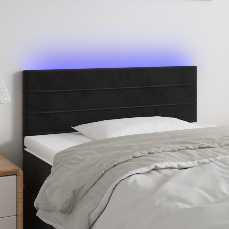 Tăblie de pat cu LED, negru, 100x5x78/88 cm, catifea