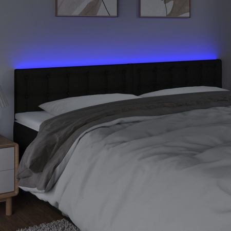 Tăblie de pat cu LED, negru, 200x5x78/88 cm, textil