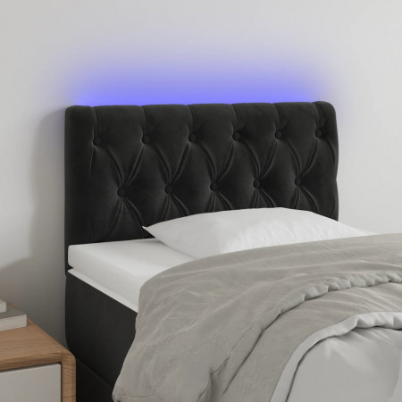 Tăblie de pat cu LED, negru, 80x7x78/88 cm, catifea