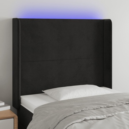Tăblie de pat cu LED, negru, 83x16x118/128 cm, catifea