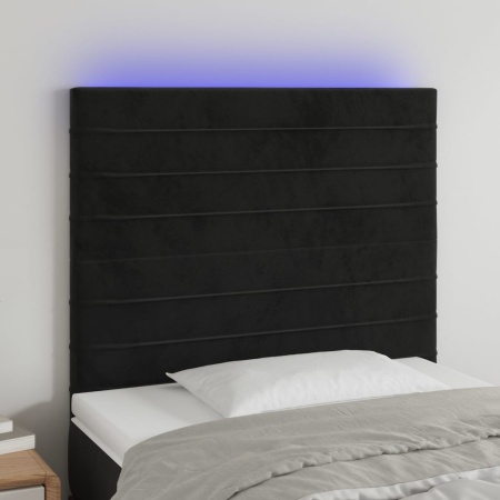 Tăblie de pat cu LED, negru, 90x5x118/128 cm, catifea