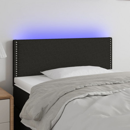 Tăblie de pat cu LED, negru, 90x5x78/88 cm, textil