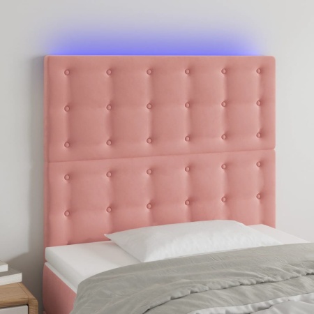 Tăblie de pat cu LED, roz, 80x5x118/128 cm, catifea