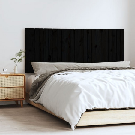 Tăblie de pat pentru perete, negru, 147x3x60 cm, lemn masiv pin
