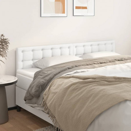 Tăblii de pat, 2 buc, alb, 100x5x78/88 cm, piele ecologică - Img 1