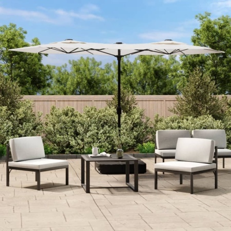 Umbrelă de soare cu două capete cu LED, alb nisipiu, 316x240 cm