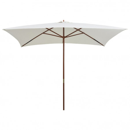 Umbrelă de soare cu stâlp de lemn, 200 x 300 cm, alb crem