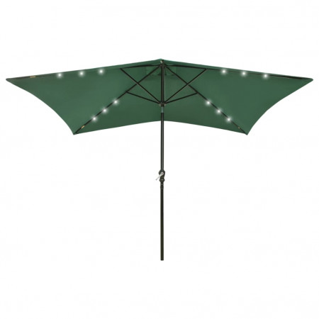 Umbrelă de soare cu stâlp din oțel & LED-uri, verde, 2x3 m
