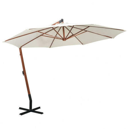 Umbrelă de soare suspendată cu stâlp de lemn, 350 cm, alb - Img 1