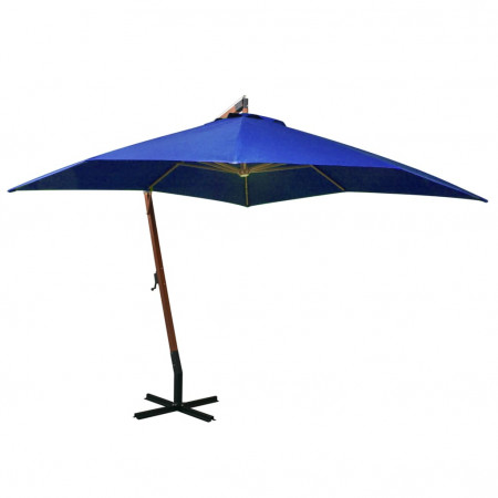 Umbrelă suspendată cu stâlp, albastru azuriu, 3x3 m, lemn brad - Img 1