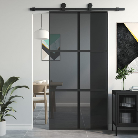 Ușă glisantă, negru, 102,5x205 cm, sticlă securizată/aluminiu
