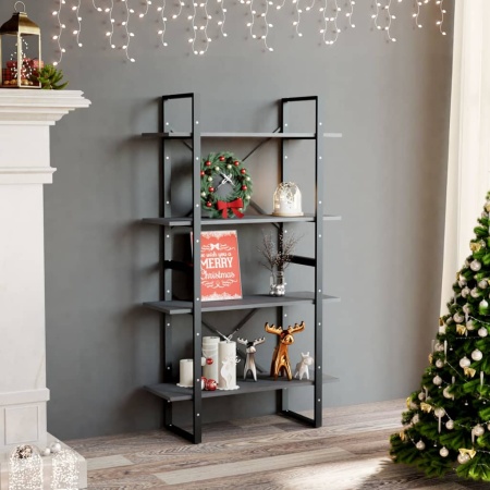 Bibliotecă cu 4 rafturi, gri, 80x30x140 cm, lemn masiv de pin