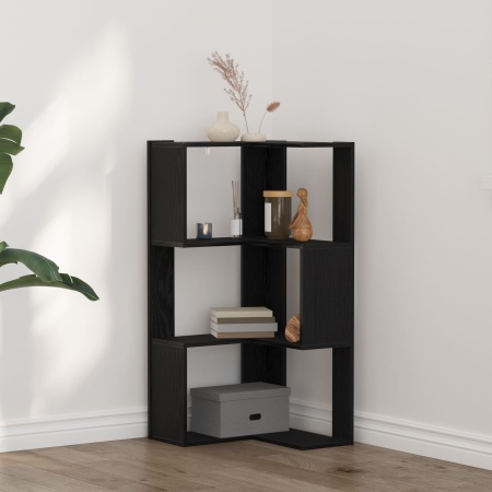 Bibliotecă de colț 3-Nivele Stejar Negru 50x50x102 cm Lemn compus