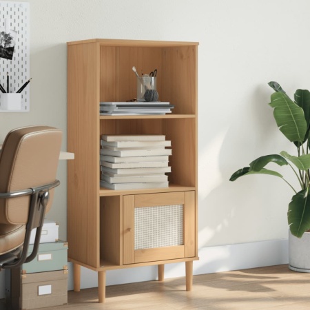Bibliotecă SENJA aspect ratan maro 60x35x130 cm lemn masiv pin