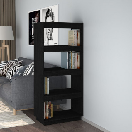 Bibliotecă/Separator cameră negru 60x35x135 cm lemn masiv pin