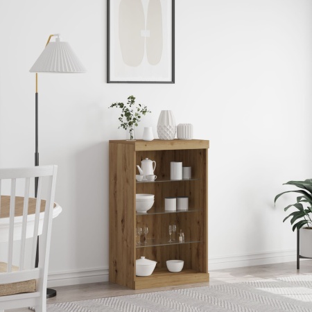 Bufet cu Lumini LED Stejar Artisan 60,5x37x100 cm