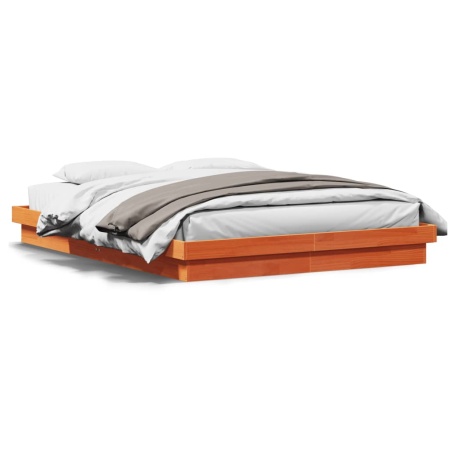 Cadru de pat cu LED, maro ceruit, 150x200 cm, lemn masiv de pin