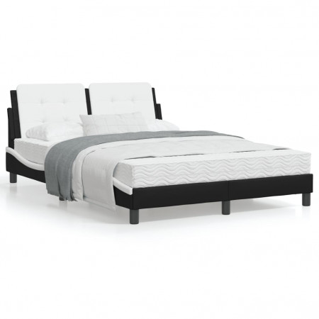 Cadru de pat cu LED, negru și alb, 140x200 cm, piele ecologică