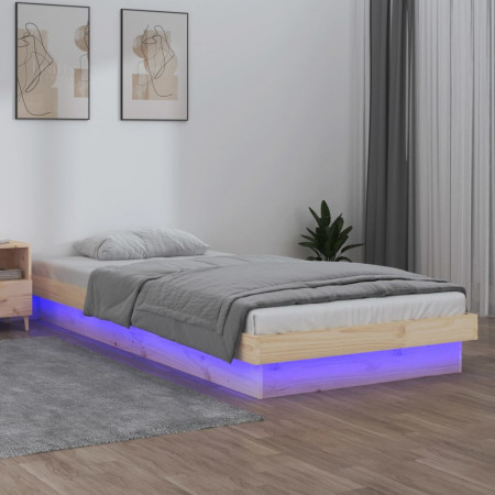Cadru de pat cu LED, Single 3FT, 90x190 cm, lemn masiv - Img 1