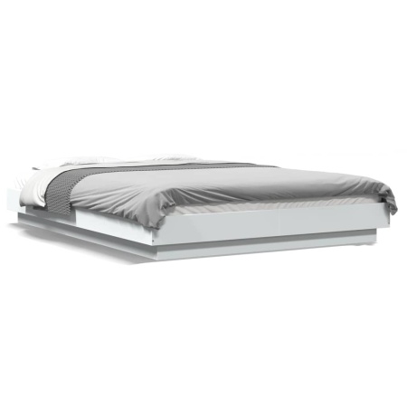 Cadru de pat cu lumini LED, alb, 120x190 cm, lemn prelucrat