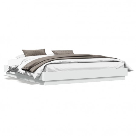 Cadru de pat cu lumini LED, alb, 200x200 cm