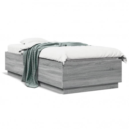Cadru de pat cu lumini LED gri sonoma 90x200 cm, lemn prelucrat