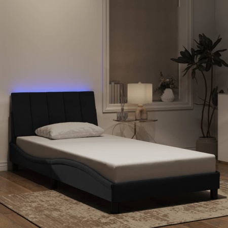 Cadru de pat cu lumini LED, negru, 100x200 cm, catifea