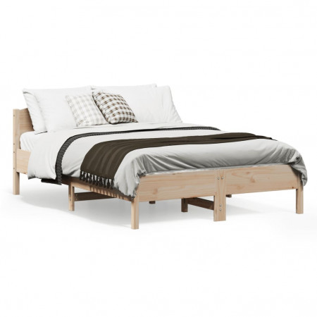 Cadru de pat cu tăblie, 135x190 cm, lemn masiv de pin - Img 1