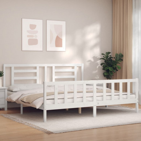 Cadru de pat cu tăblie 6FT Super King, alb, lemn masiv