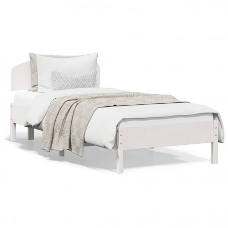 Cadru de pat cu tăblie, alb, 100x200 cm, lemn masiv pin