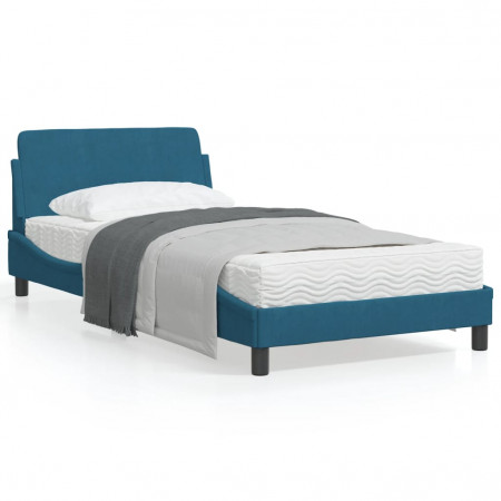 Cadru de pat cu tăblie, albastru, 100x200 cm, catifea