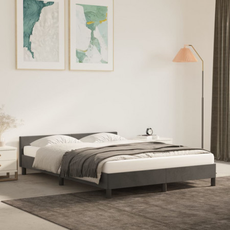 Cadru de pat cu tăblie, gri închis, 140x190 cm, catifea
