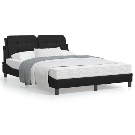 Cadru de pat cu tăblie, negru, 140x200 cm, piele ecologică