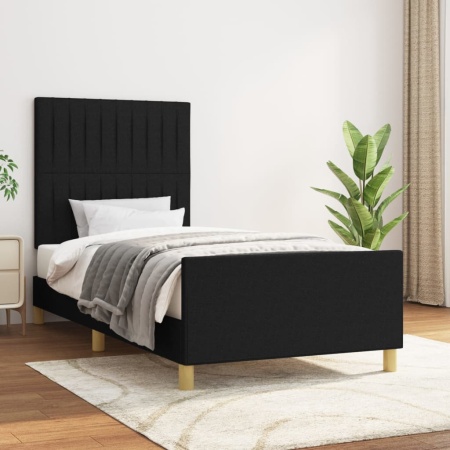 Cadru de pat cu tăblie, negru, 90x190 cm, textil