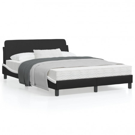 Cadru de pat cu tăblie, negru/alb, 120x200 cm, piele ecologică