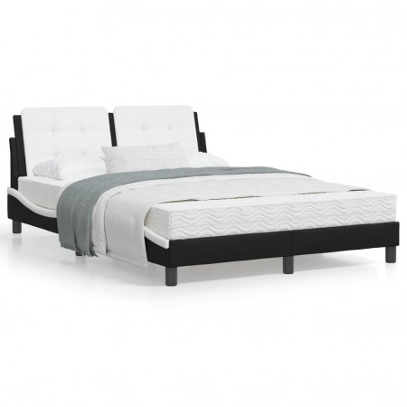 Cadru de pat cu tăblie, negru/alb, 140x200 cm, piele ecologică